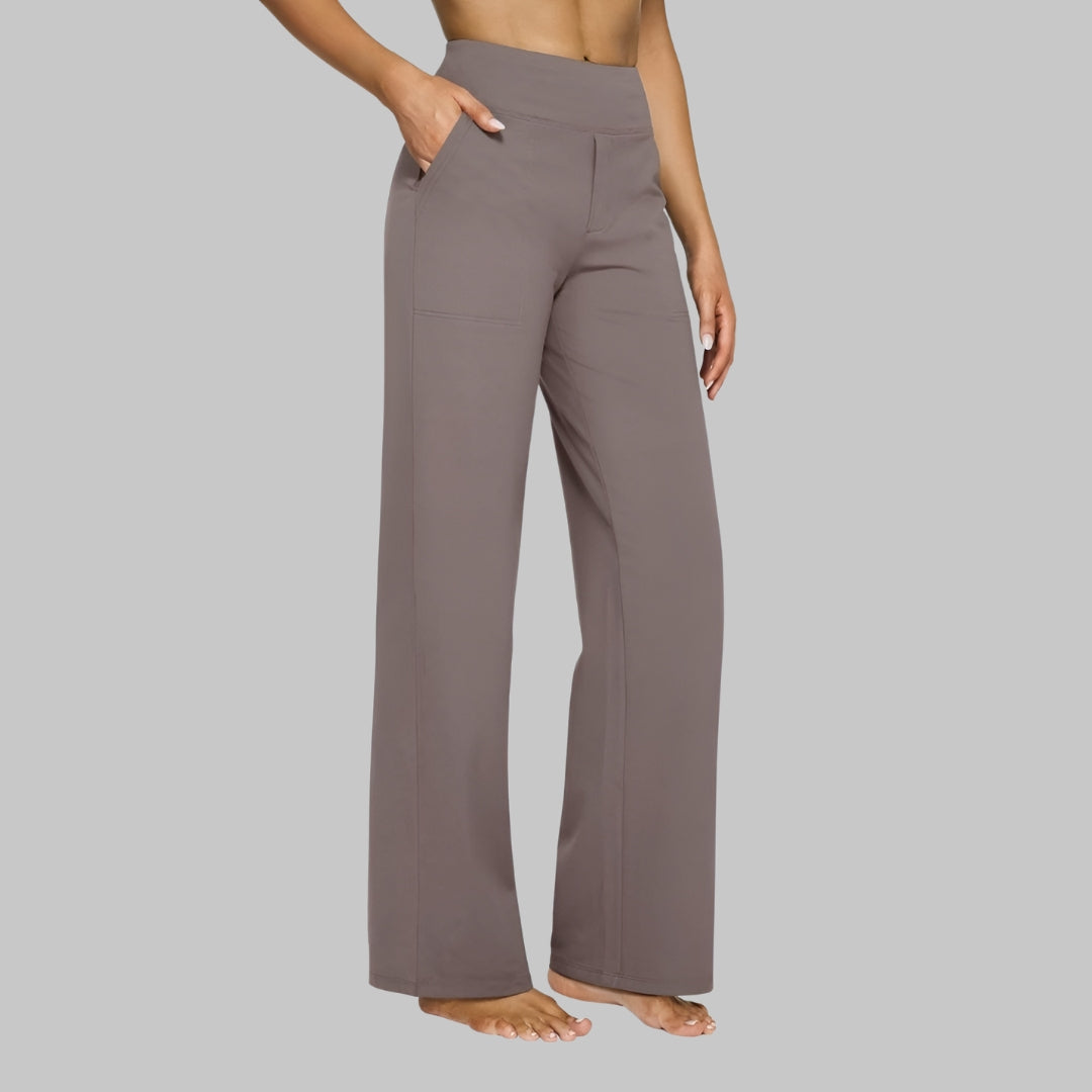 High-Waist Wide-Leg Stretch Pants – Soft Pull-On Trousers with Pockets