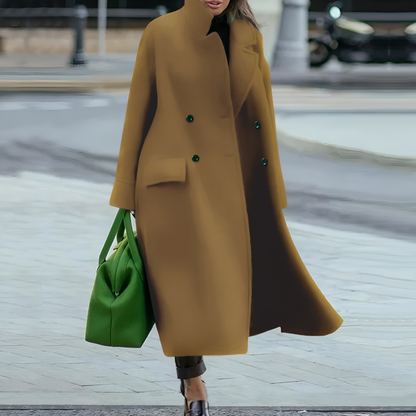 Double Breasted Longline Coat – Stand Collar Oversized Fit
