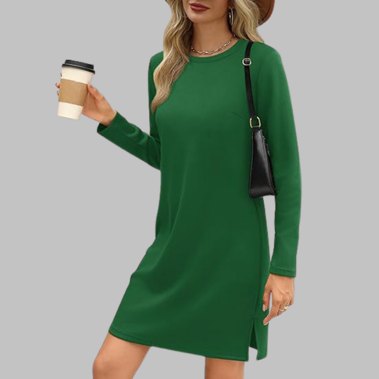 Long Sleeve Crewneck T-Shirt Dress – Slim Fit Casual Mini Dress