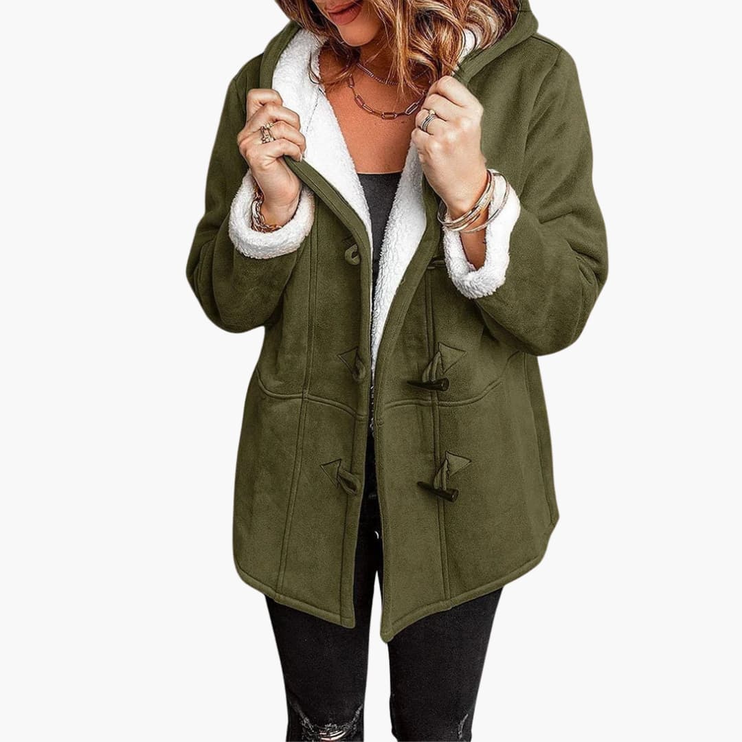 Faux Suede Sherpa Lined Coat – Hooded Toggle Duffle Coat