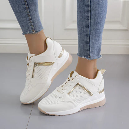 Women's Wedge Sneakers – Lace-Up Hidden Heel Platform Casual Shoe