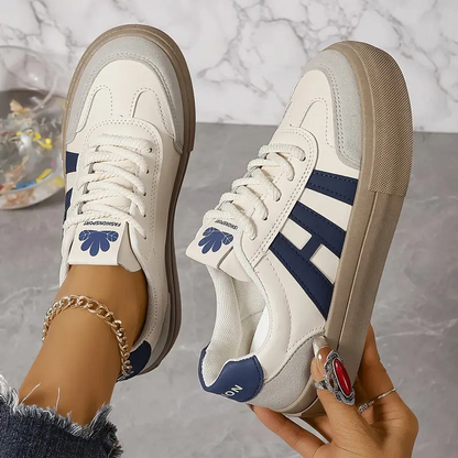 Women's Platform Sneakers – Retro Color Block Lace-Up Low-Top