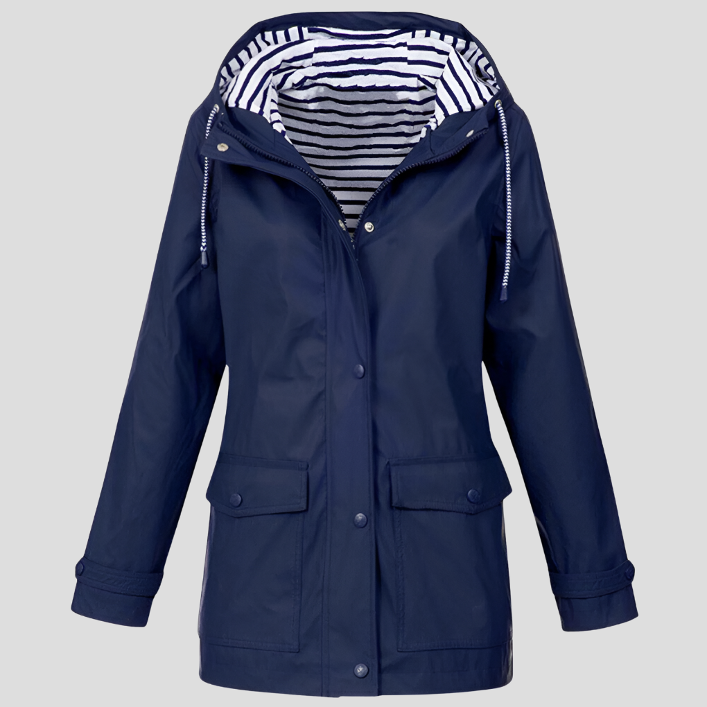 Women's Waterproof Rain Jacket with Hood – Windproof Polyester Outdoor Coat