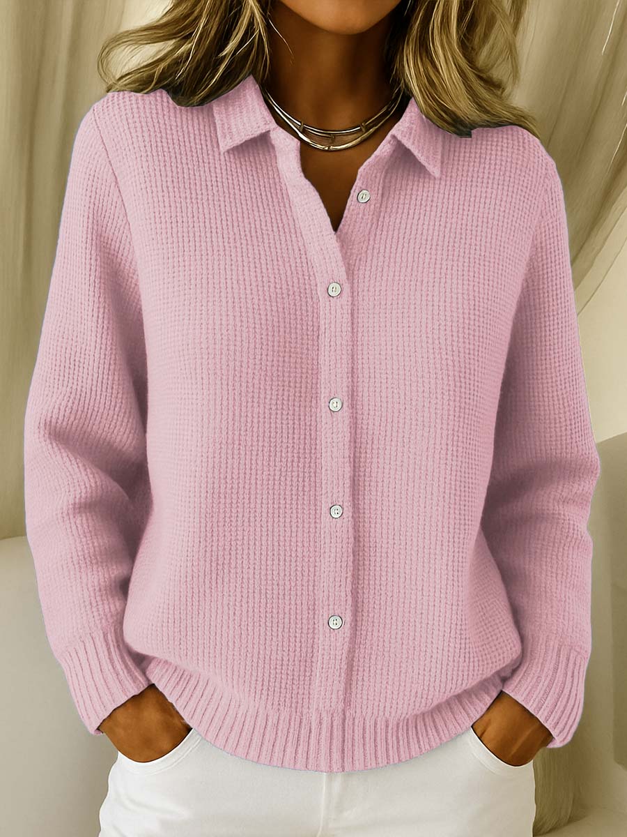 Collared Knit Cardigan – Button-Front Long Sleeve Sweater