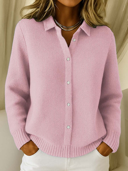 Collared Knit Cardigan – Button-Front Long Sleeve Sweater