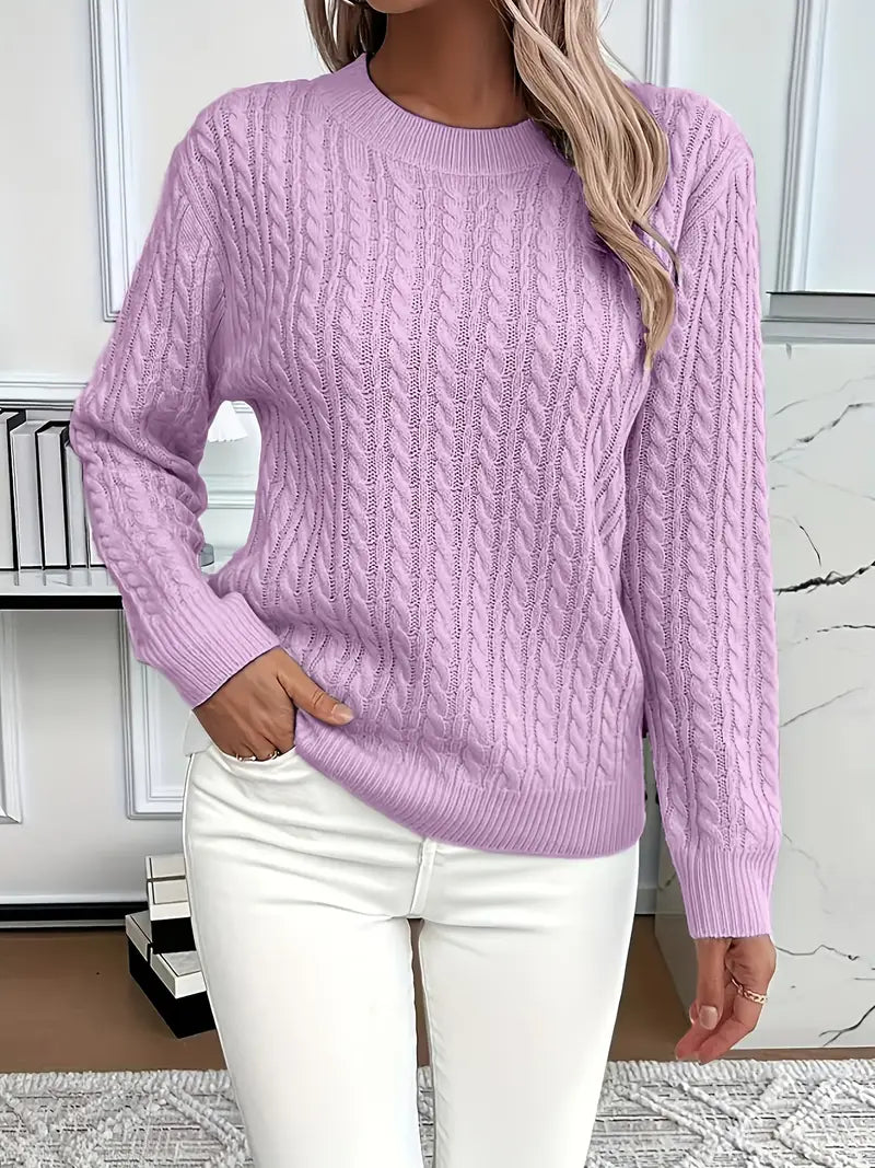 Cable Knit Crewneck Sweater – Relaxed Fit Long Sleeve Pullover