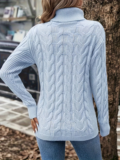 Cable Knit Turtleneck Sweater – Women's Long Sleeve Pullover