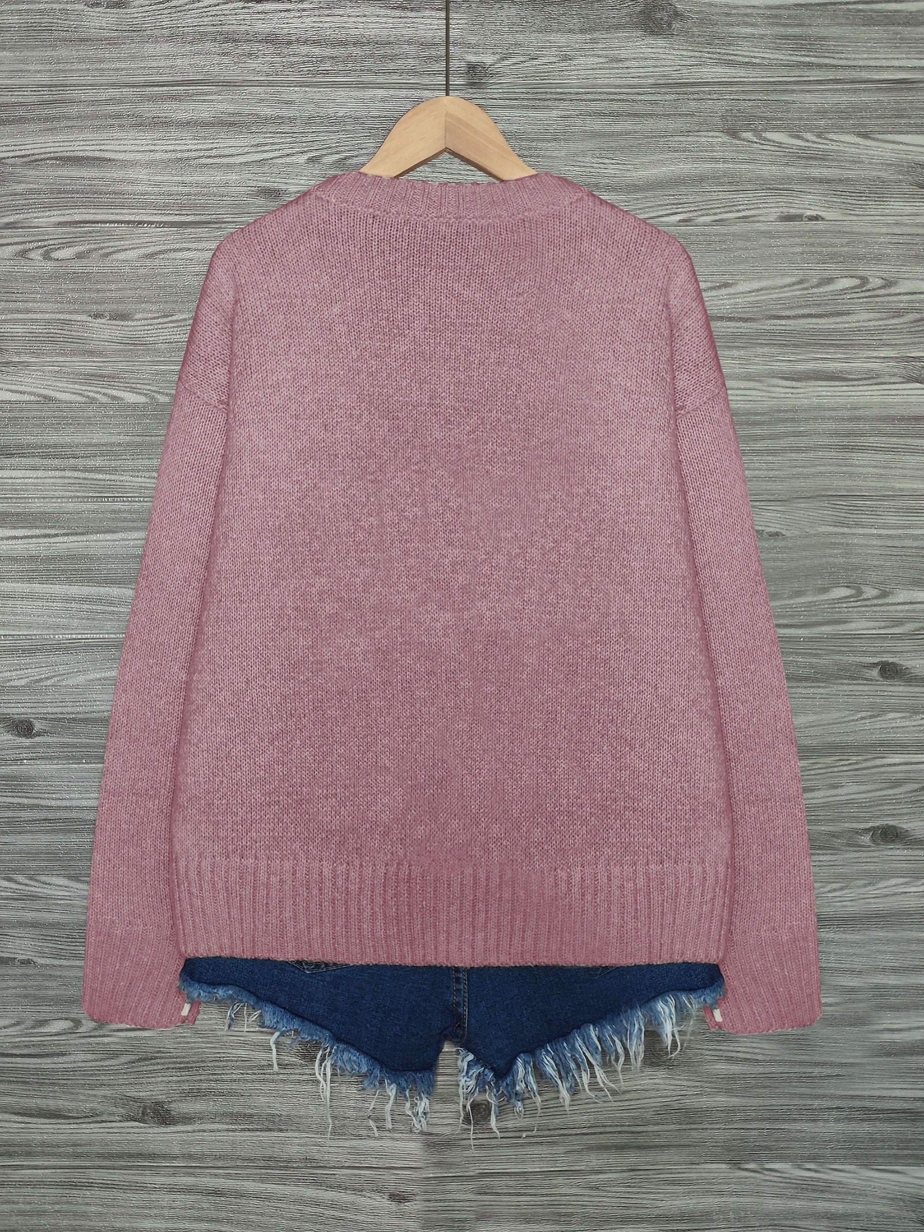 Cat Print Knit Pullover Sweater – Crewneck Relaxed Fit Long Sleeve