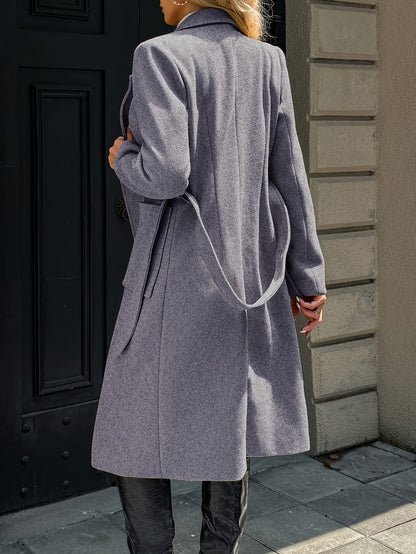 Belted Wool-Blend Long Coat – Lapel Wrap Camel Overcoat