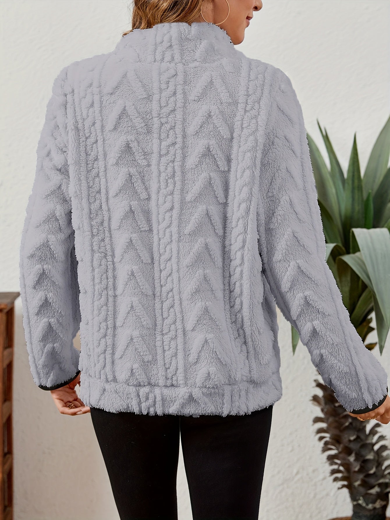 Sherpa Fleece Half-Zip Pullover – Textured Long Sleeve with Kangaroo Pocket
