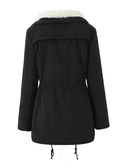 Fleece-Lined Hooded Parka – Women's Drawstring Waist Winter Coat