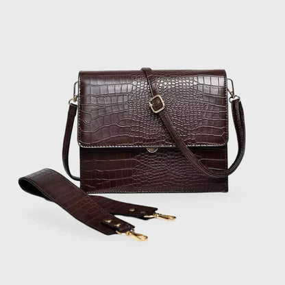 Croc-Embossed Vegan Leather Crossbody Bag – Structured Flap Shoulder Bag