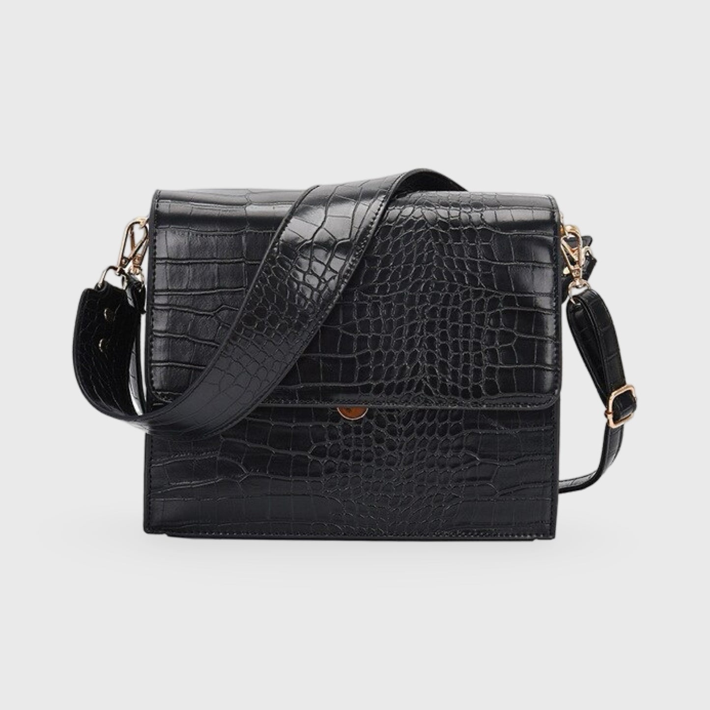 Croc-Embossed Vegan Leather Crossbody Bag – Structured Flap Shoulder Bag