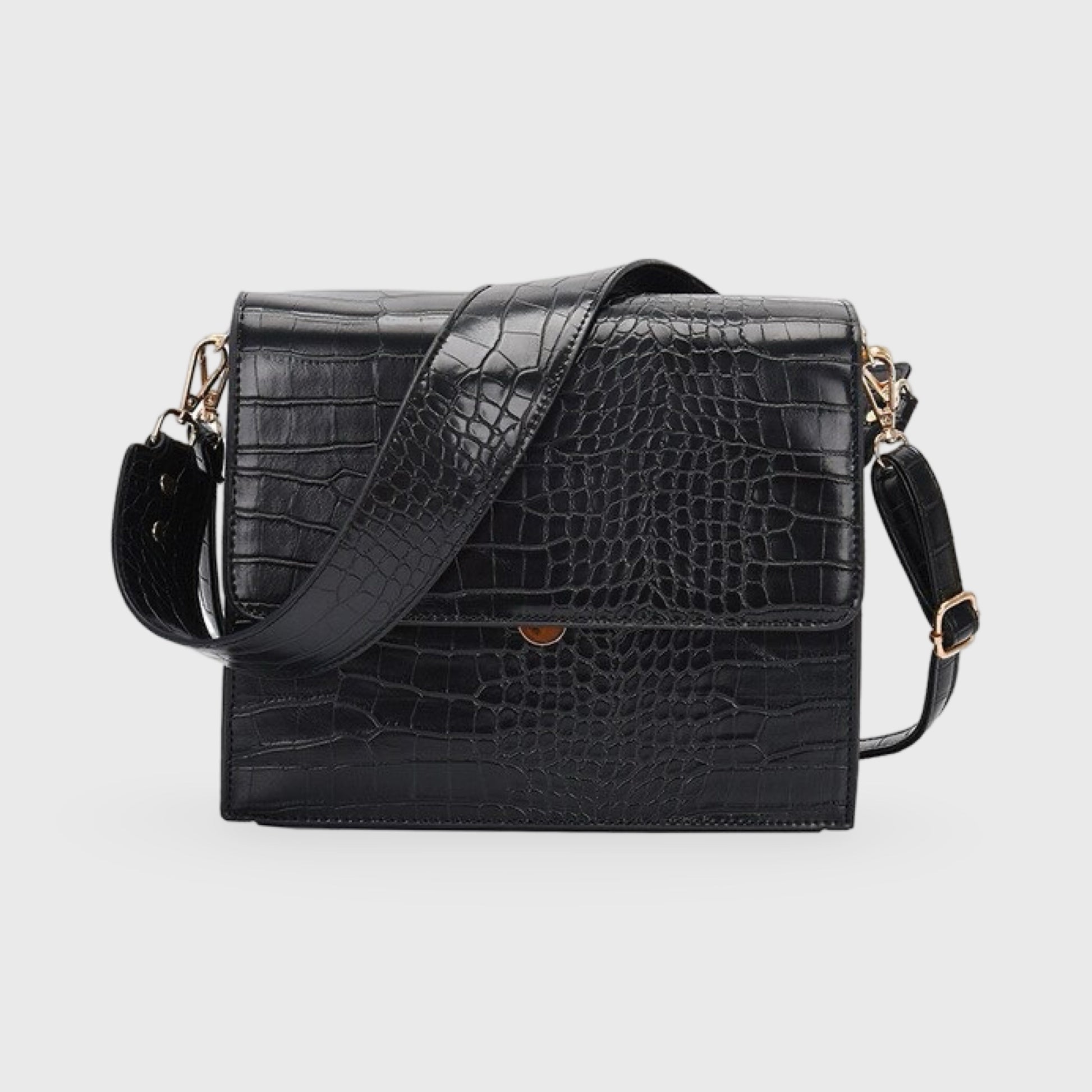 Croc-Embossed Vegan Leather Crossbody Bag – Structured Flap Shoulder Bag