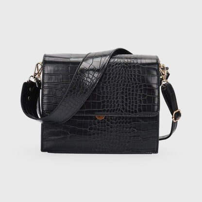 Croc-Embossed Vegan Leather Crossbody Bag – Structured Flap Shoulder Bag