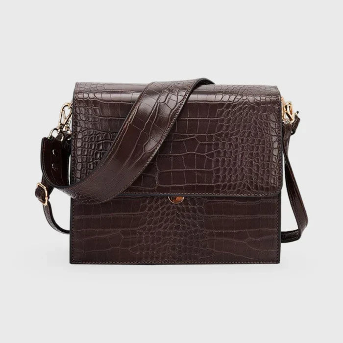 Croc-Embossed Vegan Leather Crossbody Bag – Structured Flap Shoulder Bag
