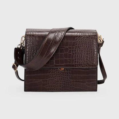 Croc-Embossed Vegan Leather Crossbody Bag – Structured Flap Shoulder Bag