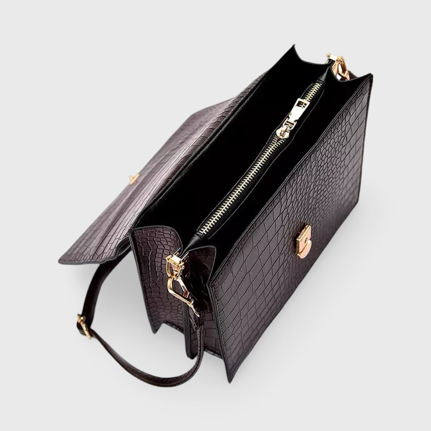 Croc-Embossed Vegan Leather Crossbody Bag – Structured Flap Shoulder Bag