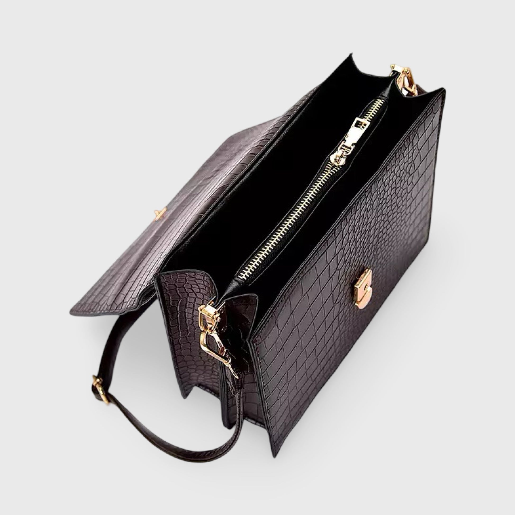 Croc-Embossed Vegan Leather Crossbody Bag – Structured Flap Shoulder Bag