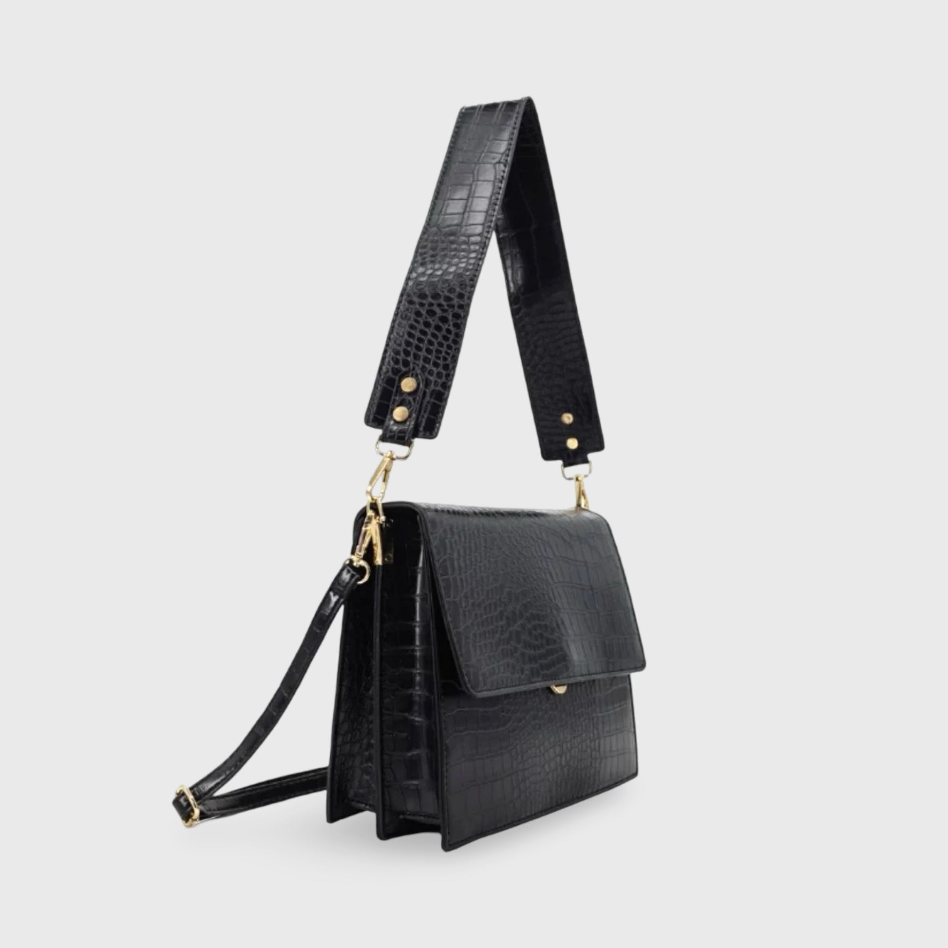 Croc-Embossed Vegan Leather Crossbody Bag – Structured Flap Shoulder Bag