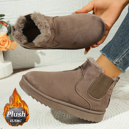 Faux Suede Fur-Lined Slip-On Ankle Boots – Plush Winter Booties