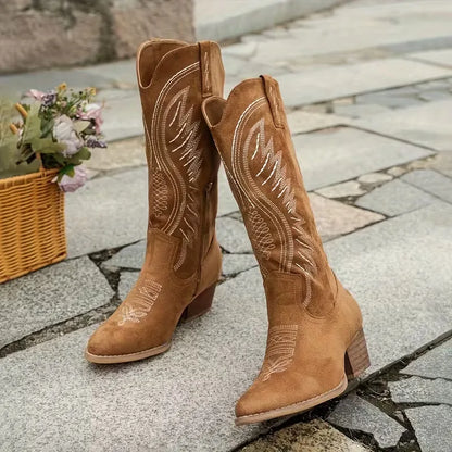 Embroidered Cowboy Boots – Women's Knee-High Western Block Heel