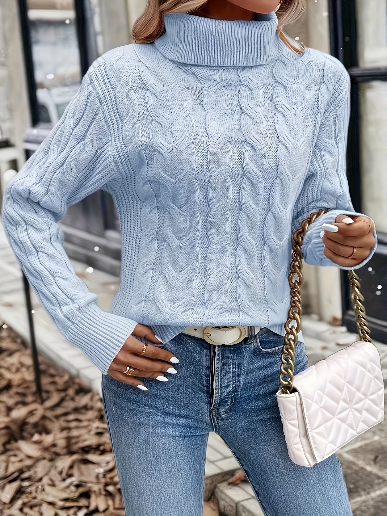 Cable Knit Turtleneck Sweater – Women's Long Sleeve Pullover