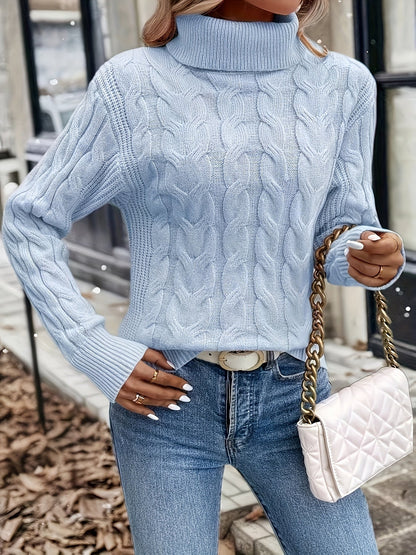 Cable Knit Turtleneck Sweater – Women's Long Sleeve Pullover