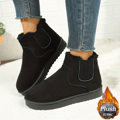 Faux Suede Fur-Lined Slip-On Ankle Boots – Plush Winter Booties
