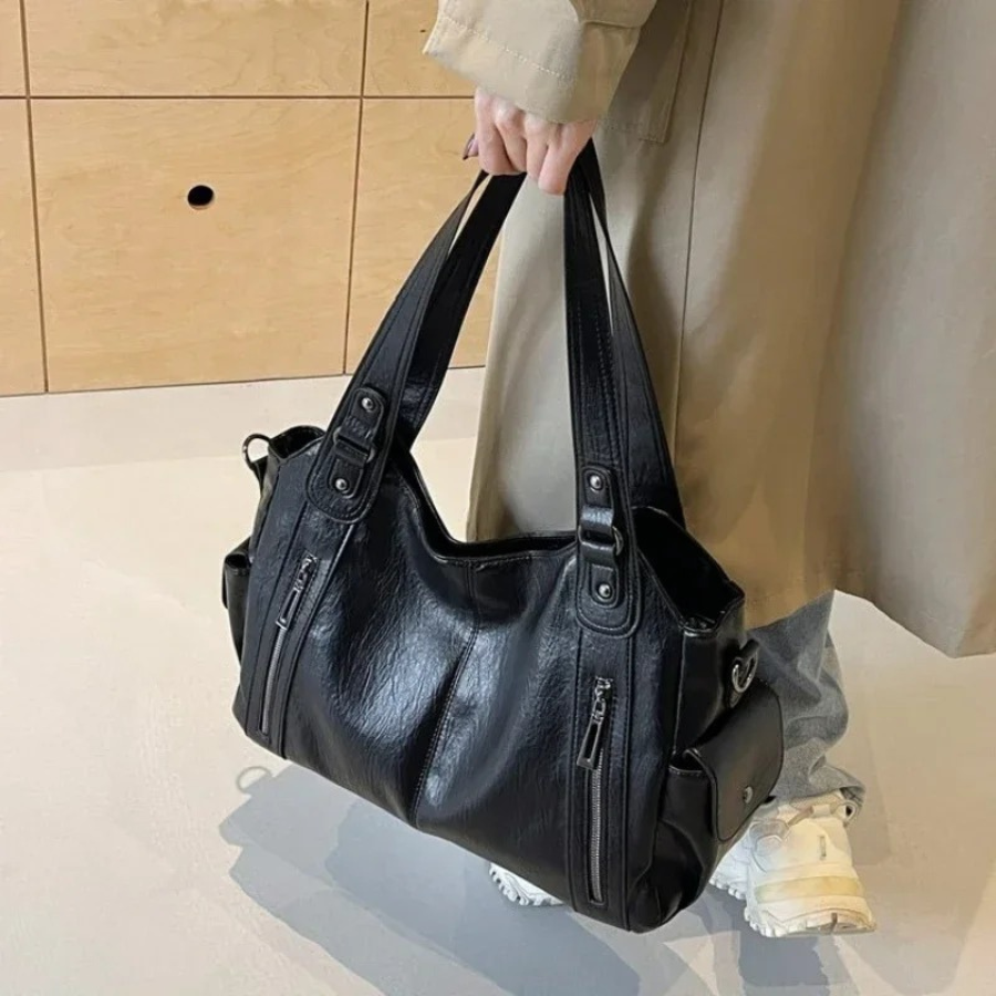 Vegan Leather Shoulder Bag – Large Multi-Pocket Crossbody Tote