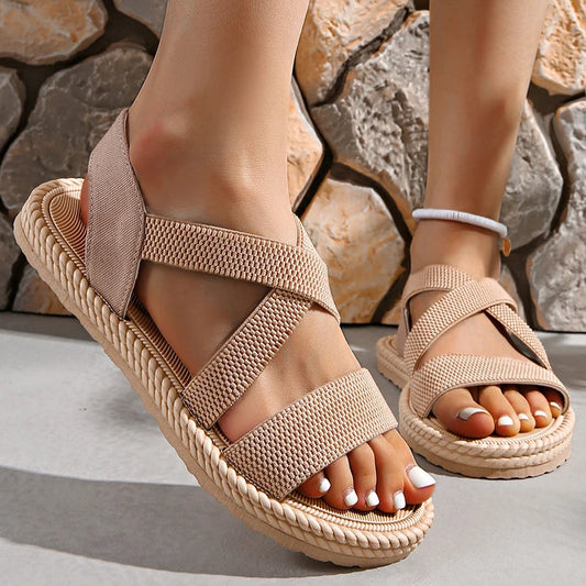 Elastic Strap Espadrille Flatform Sandals – Cross-Band Open Toe Summer