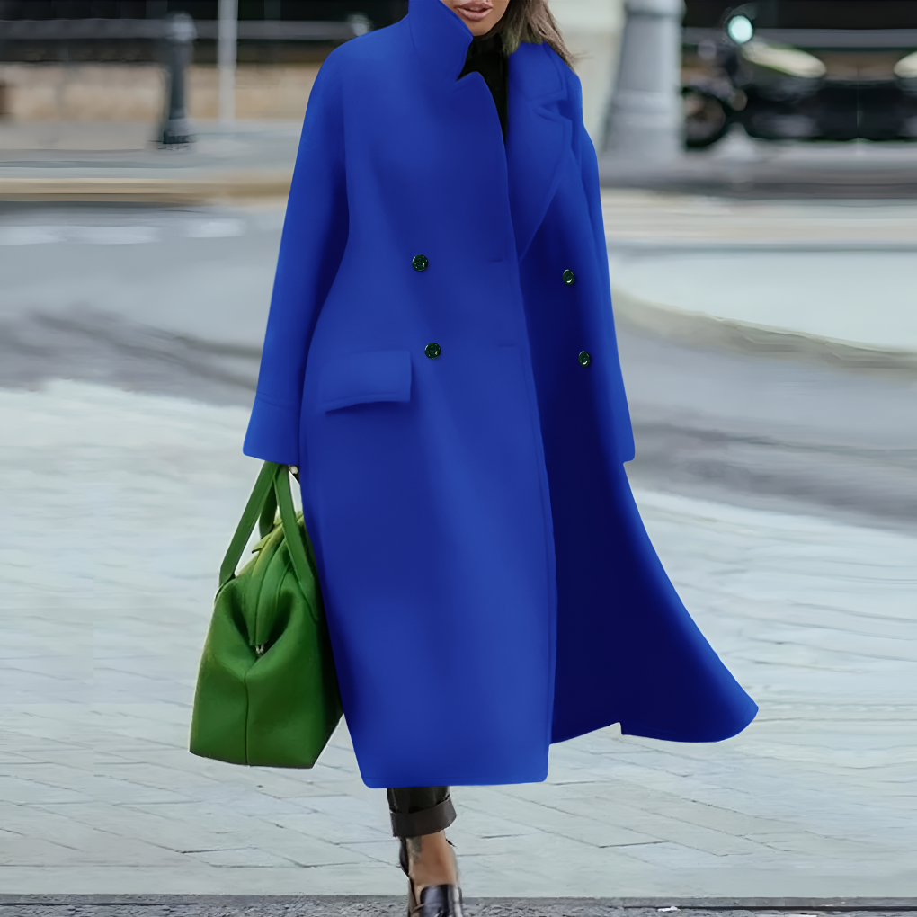 Double Breasted Longline Coat – Stand Collar Oversized Fit