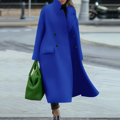 Double Breasted Longline Coat – Stand Collar Oversized Fit