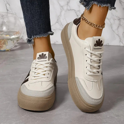 Women's Platform Sneakers – Retro Color Block Lace-Up Low-Top