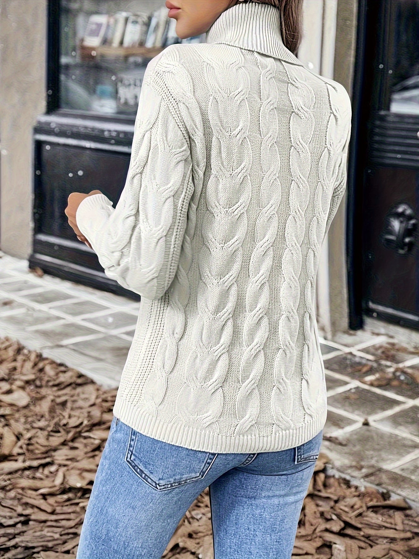 Cable Knit Turtleneck Sweater – Women's Long Sleeve Pullover