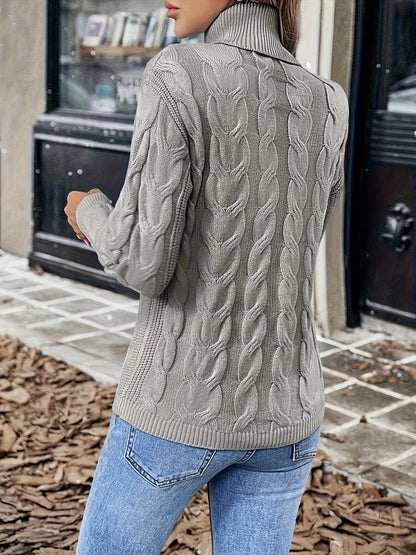 Cable Knit Turtleneck Sweater – Women's Long Sleeve Pullover