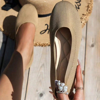 Knit Slip-On Ballet Flats – Round Toe Cushioned Everyday Flats