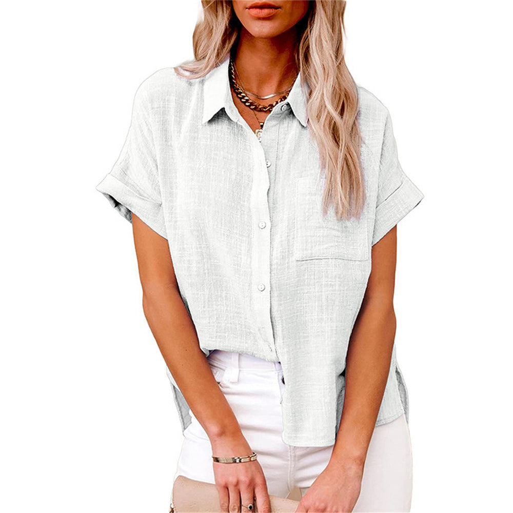 Linen Button-Down Shirt Women – Short Sleeve Relaxed Fit Blouse