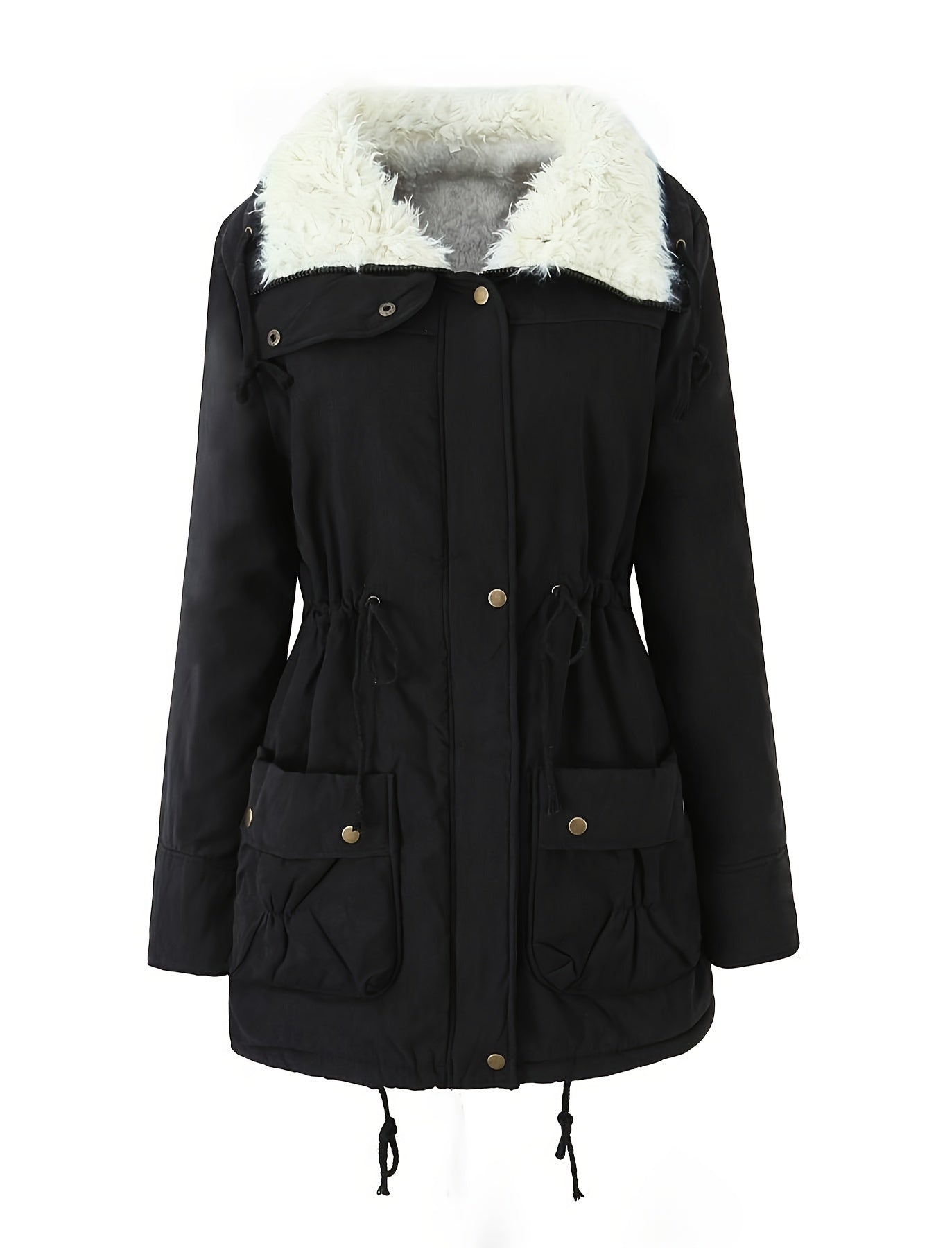 Fleece-Lined Hooded Parka – Women's Drawstring Waist Winter Coat