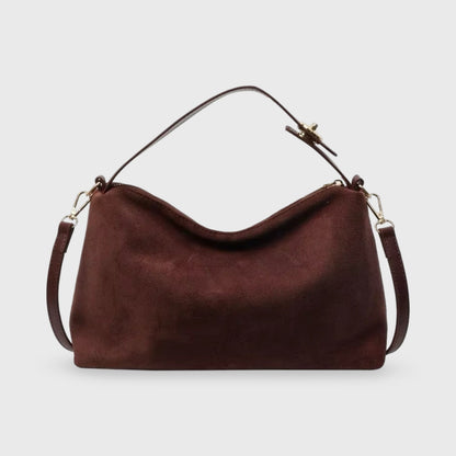 Suede Shoulder Bag with Top Handle – Zip Crossbody Gold Hardware