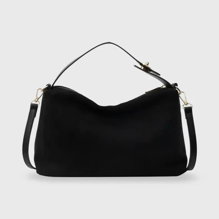 Suede Shoulder Bag with Top Handle – Zip Crossbody Gold Hardware