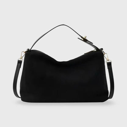 Suede Shoulder Bag with Top Handle – Zip Crossbody Gold Hardware
