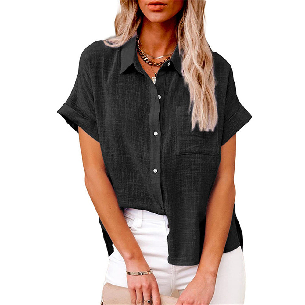 Linen Button-Down Shirt Women – Short Sleeve Relaxed Fit Blouse