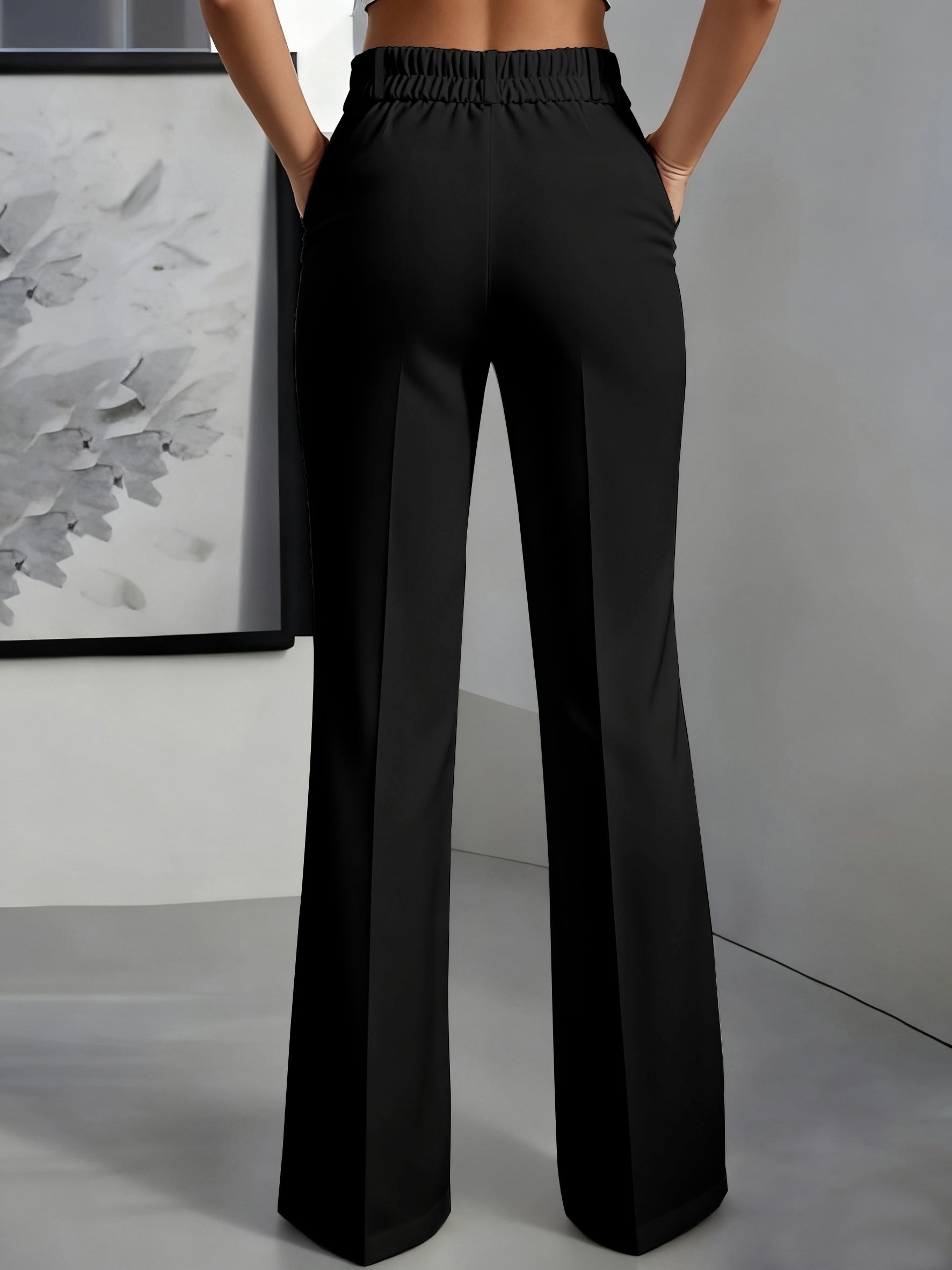 High-Waisted Wide-Leg Trousers – Tailored Creased Work Pants