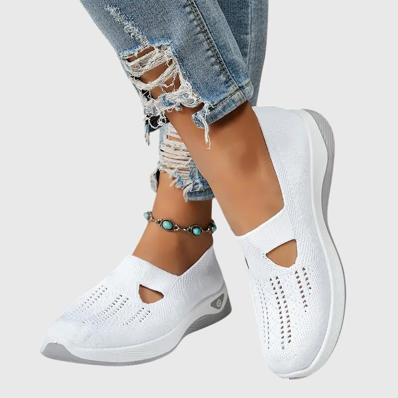 Knit Slip-On Wedge Sneakers – Cutout Breathable Casual Shoes