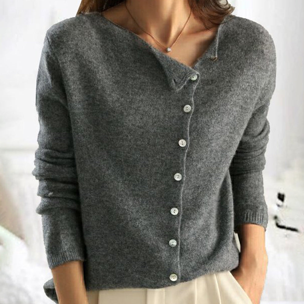 Asymmetric Button-Front Knit Cardigan – Soft Long Sleeve Layer