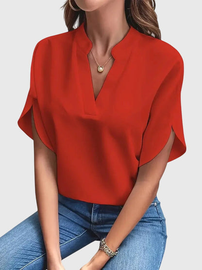 Split Sleeve V-Neck Blouse – Relaxed Fit Work Top