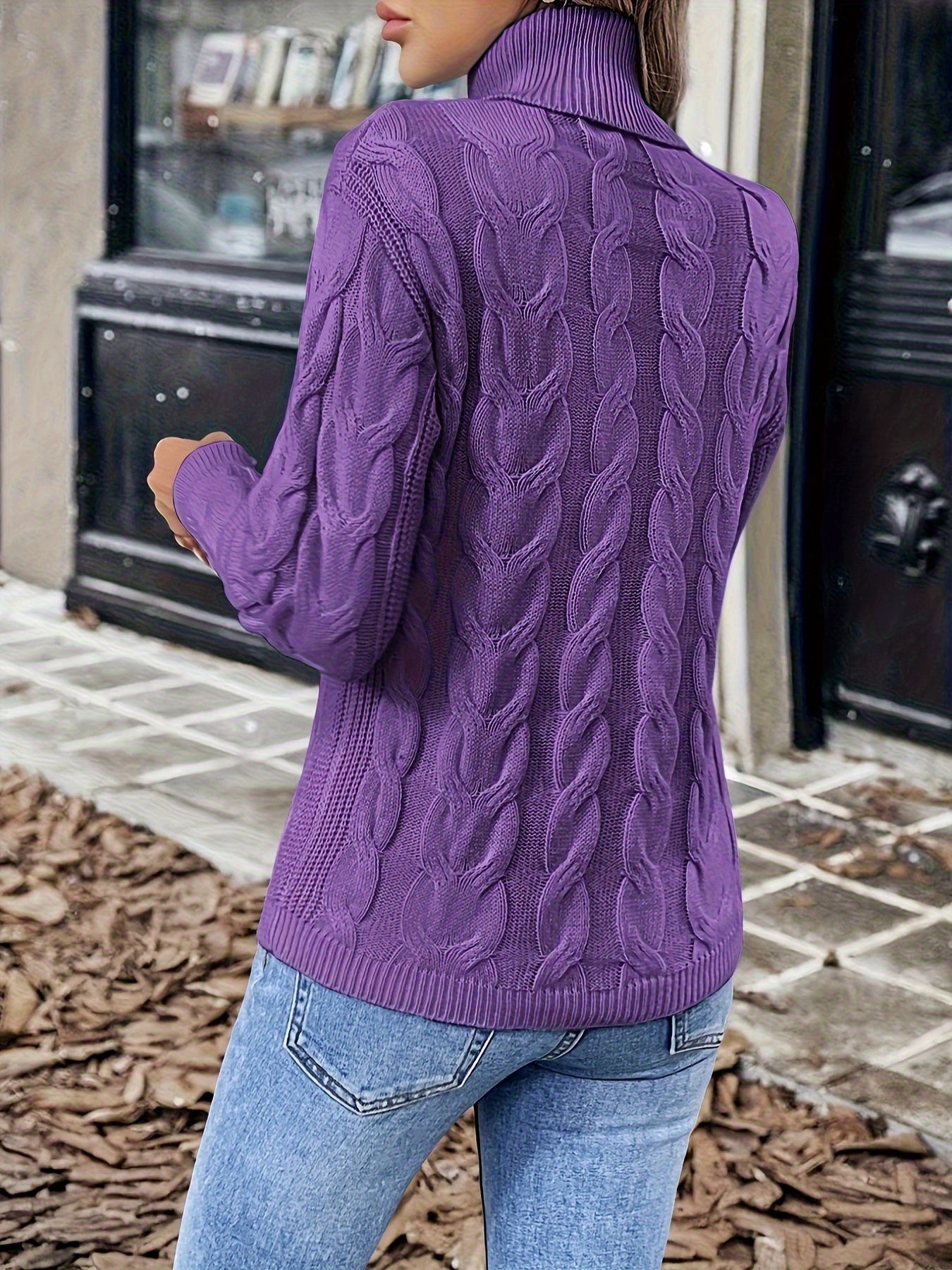 Cable Knit Turtleneck Sweater – Women's Long Sleeve Pullover