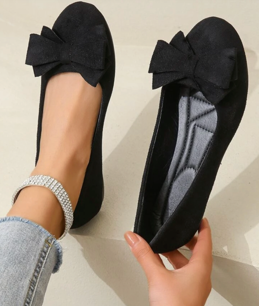 Suede Bow Ballet Flats – Women's Round Toe Slip-On Flats