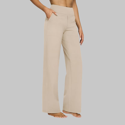 High-Waist Wide-Leg Stretch Pants – Soft Pull-On Trousers with Pockets